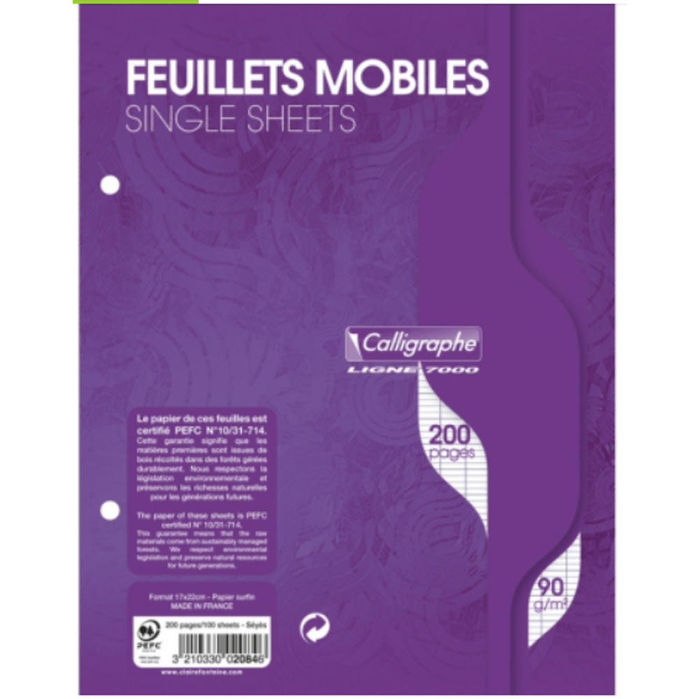 Feuilles Classeurs Seyes 200P 6¾X8¾ CLAIREFONTAINE