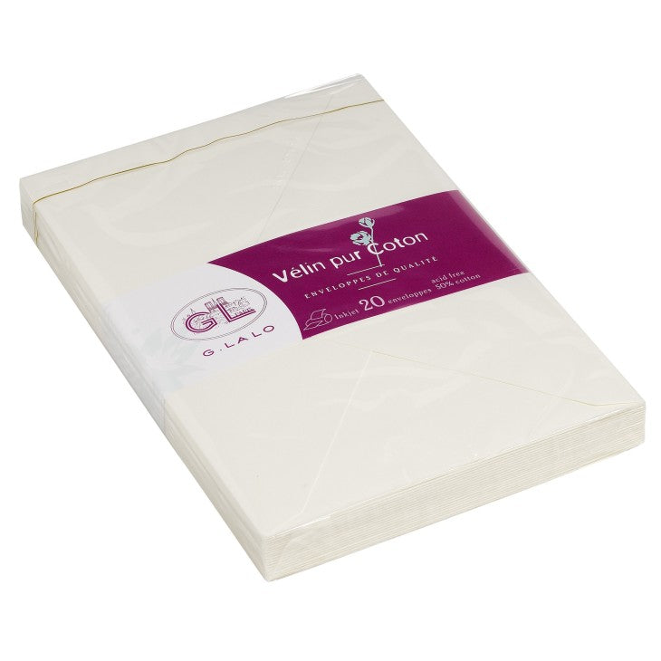 Vélin Pur Coton 20 Enveloppes 125g 11.4x16.2cm -  Crème G.LALO