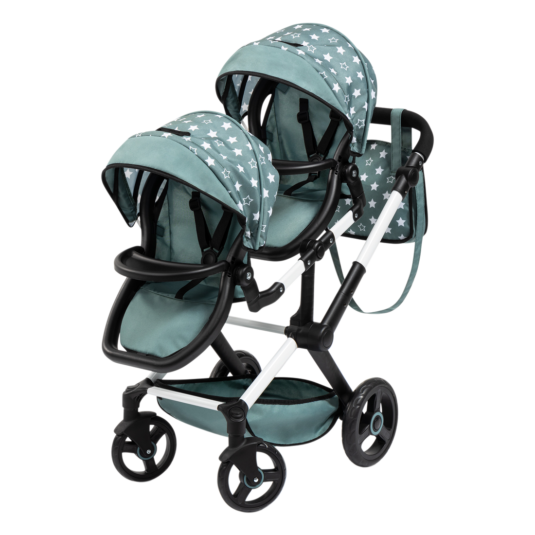 XEO TWIN - POUSSETTE DOUBLE POUR POUPÉES SARCELLE AVEC MOTIFS ÉTOILES BAYER DESIGN