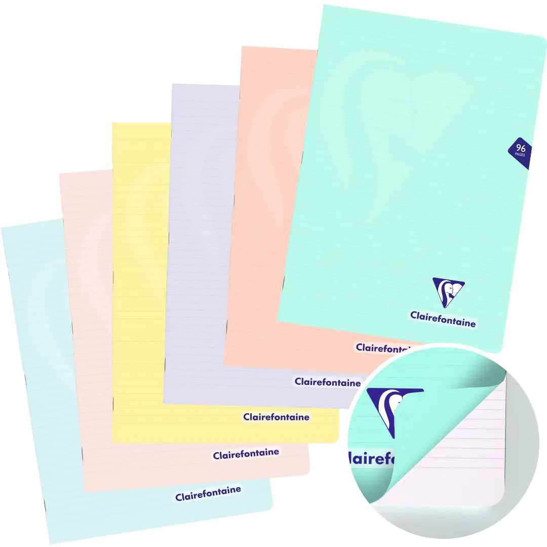 Mimesys pastel cahier polypro  agrafé ligné -assortis- A4. 96 pages (21x29.7cm) CLAIREFONTAINE