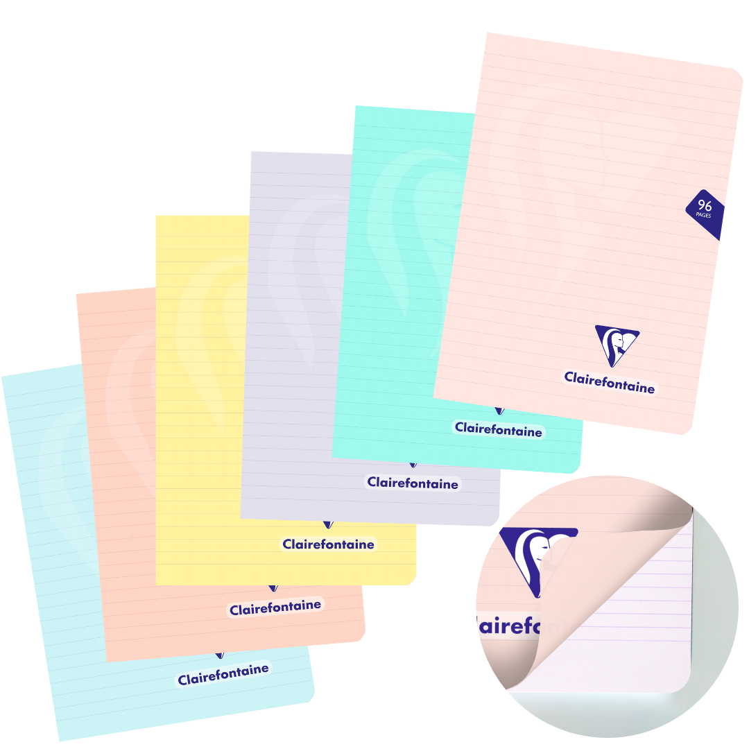 Mimesys pastel cahier polypro  agrafé ligné -assortis- 96 pages - A5. (14.8x21cm) CLAIREFONTAINE
