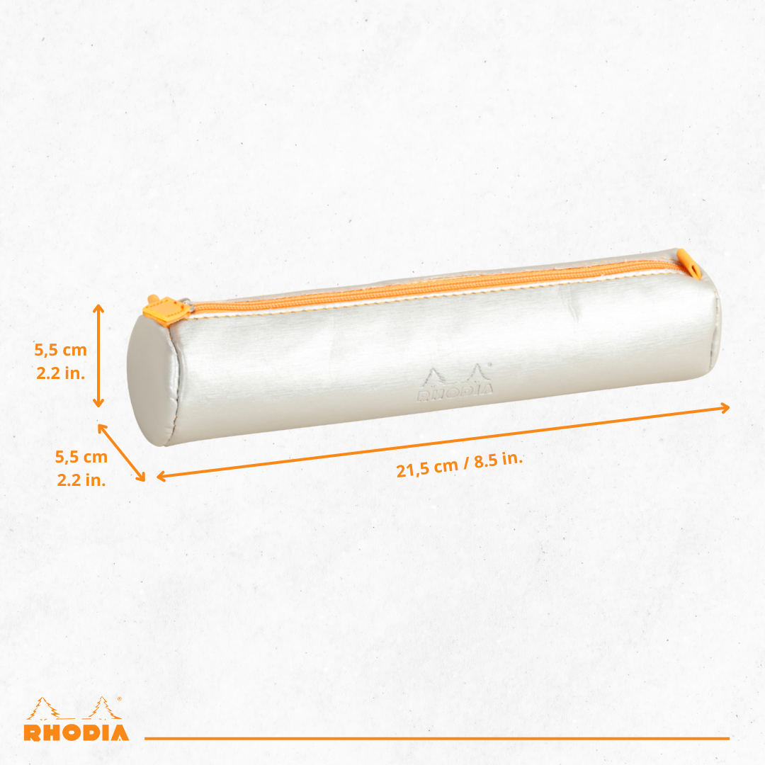 Trousse ronde - simili cuir italien -argent  (21.5x 5cm) RHODIA
