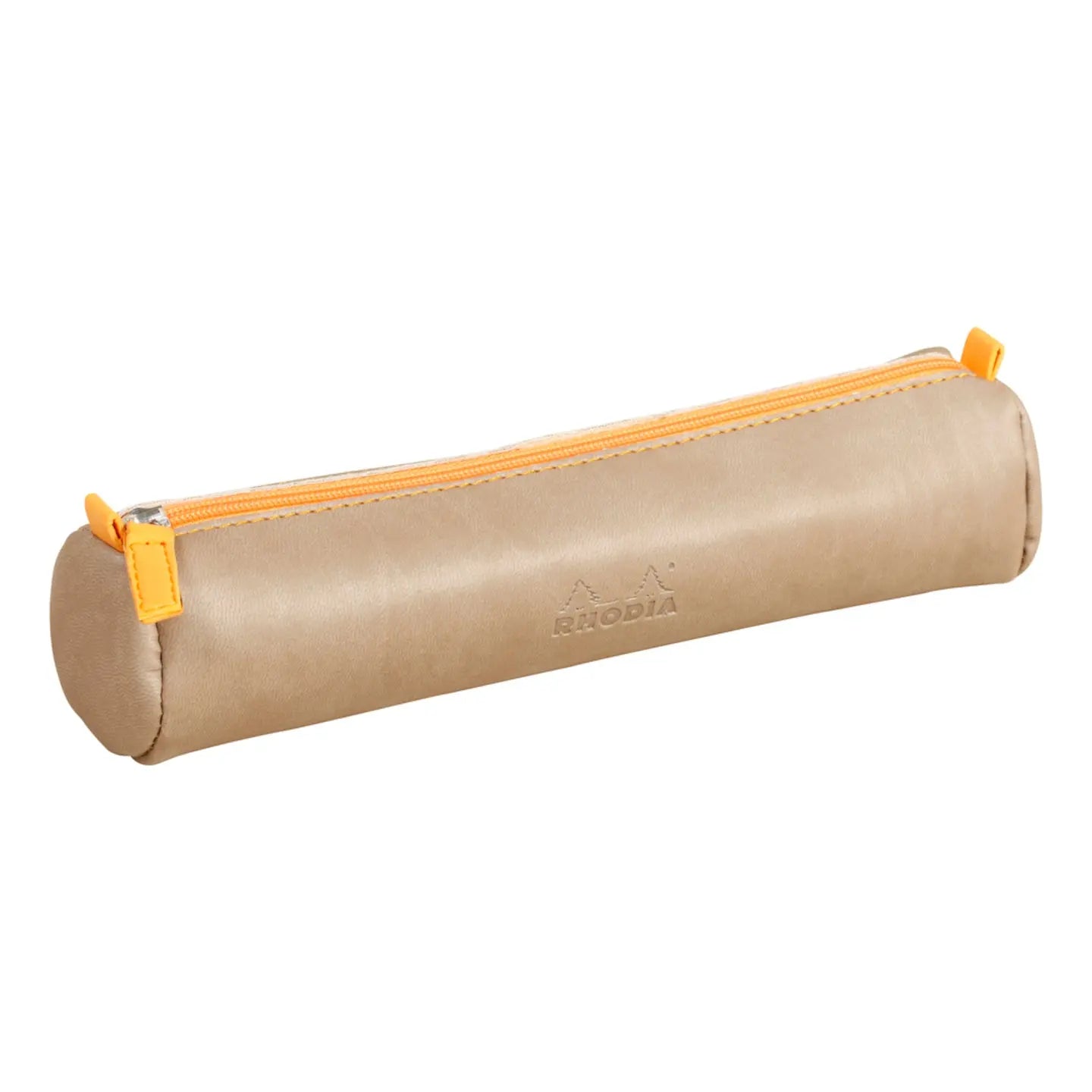 Trousse ronde - simili cuir italien -taupe  (21.5x 5cm) RHODIA