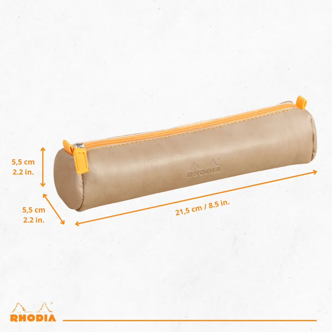 Trousse ronde - simili cuir italien -taupe  (21.5x 5cm) RHODIA