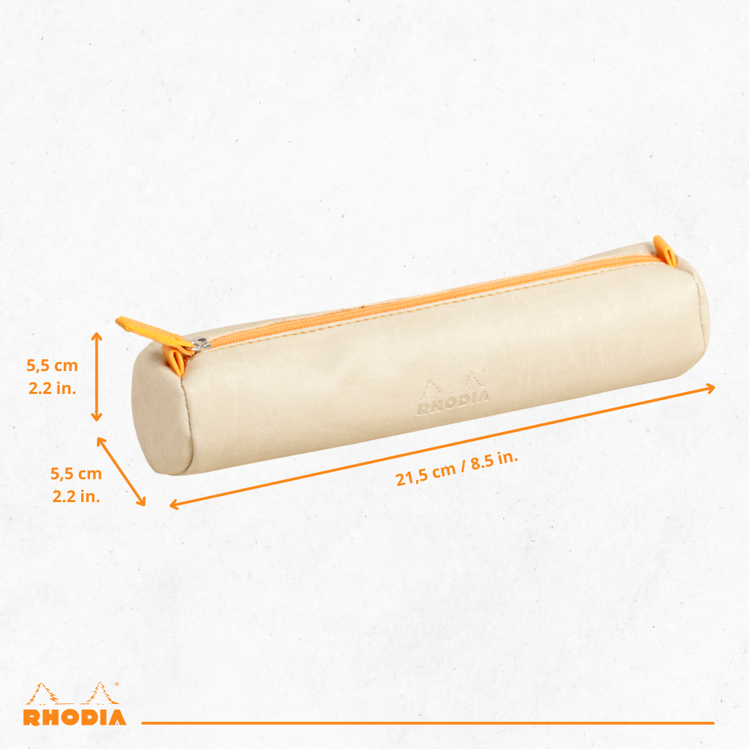 Trousse ronde - simili cuir italien -beige  (21.5x 5cm) RHODIA