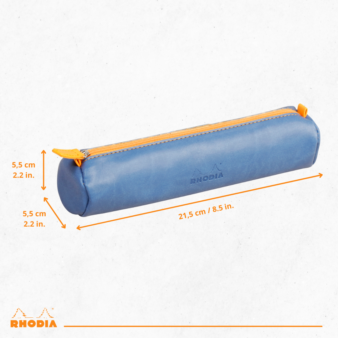 Trousse ronde - simili cuir italien -bleu saphir  (21.5x 5cm) RHODIA