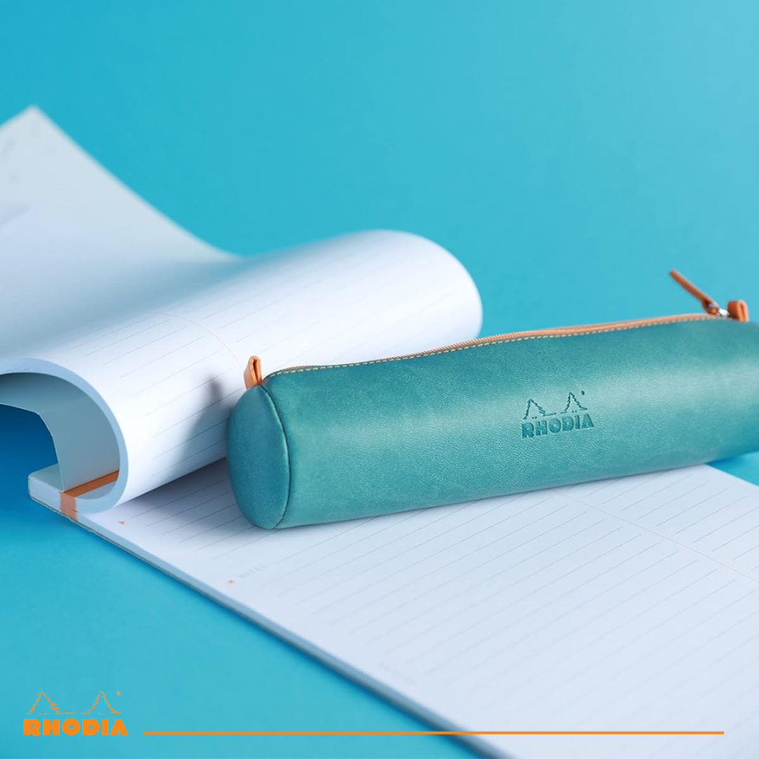 Trousse ronde - simili cuir italien -bleu saphir  (21.5x 5cm) RHODIA
