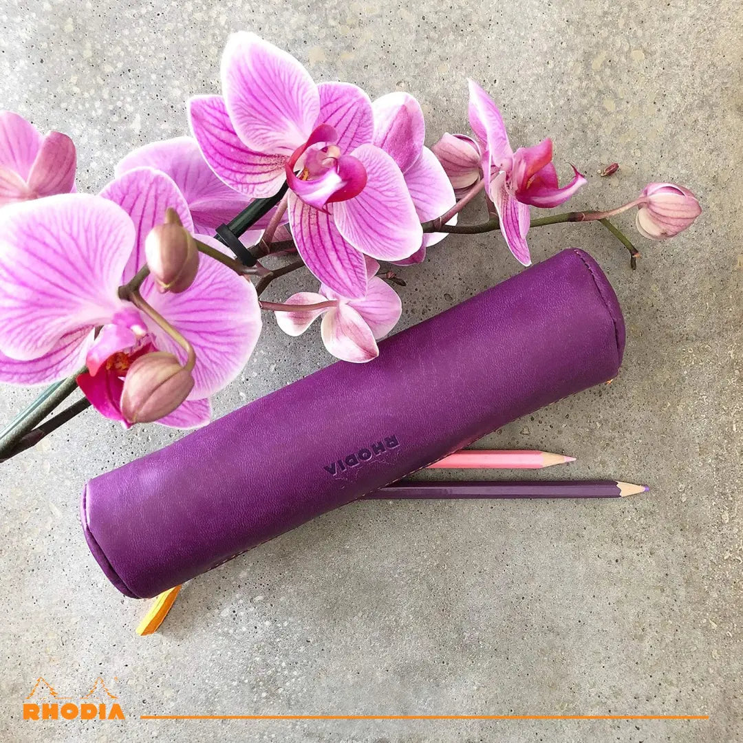 Trousse ronde - simili cuir italien -violet  (21.5x 5cm) RHODIA