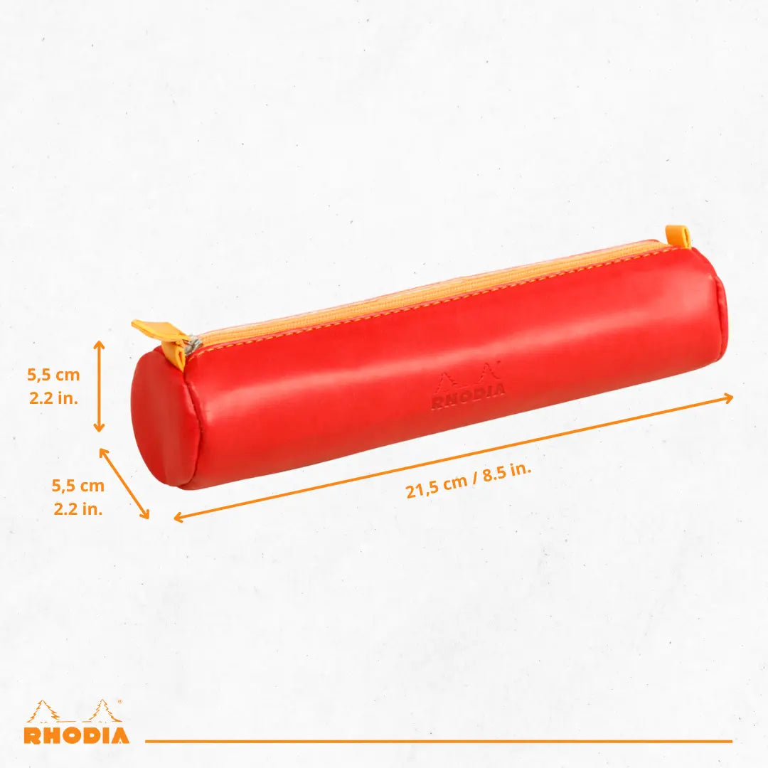 Trousse ronde - simili cuir italien -coquelicot  (21.5x 5cm) RHODIA