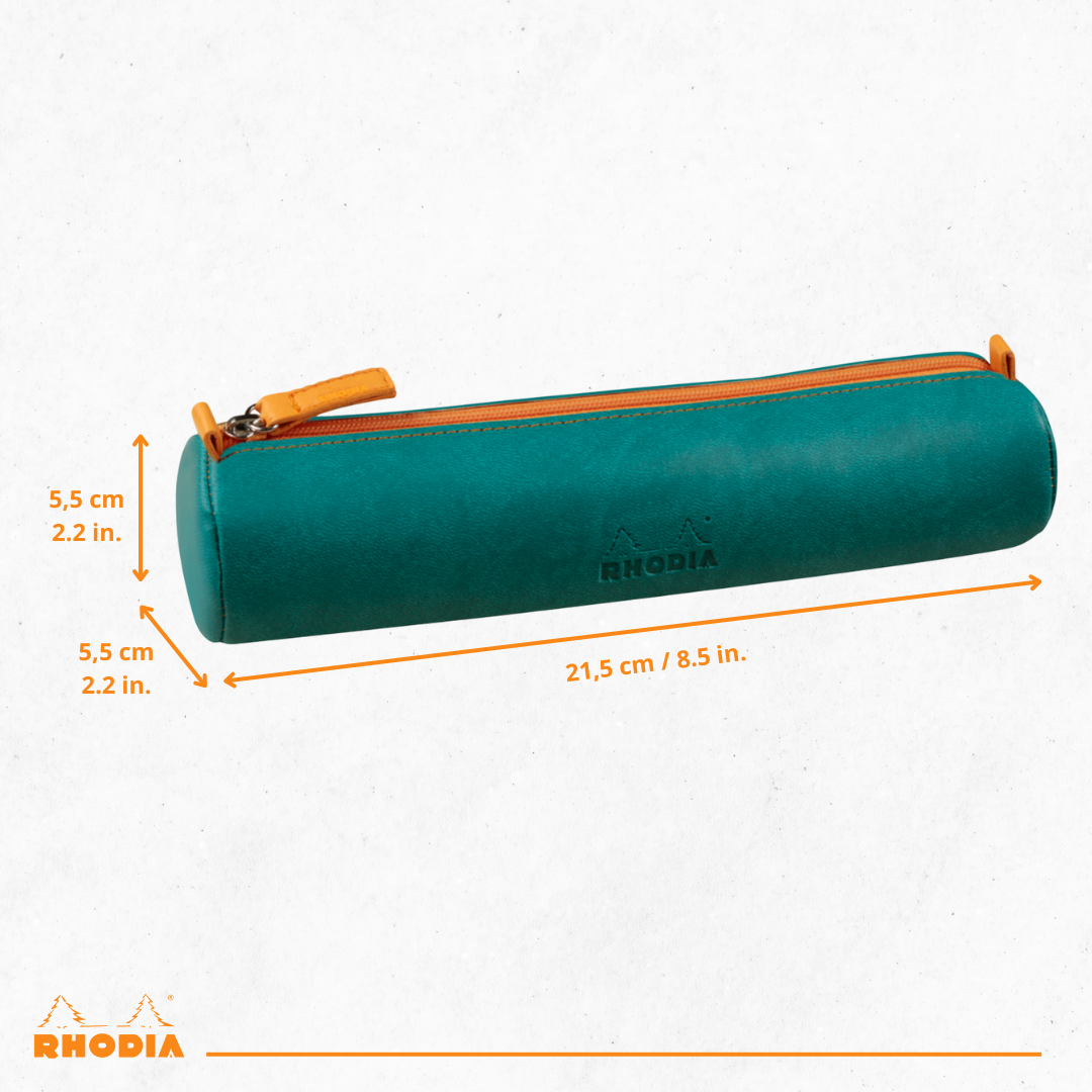 Trousse ronde - simili cuir italien -paon  (21.5x 5cm) RHODIA
