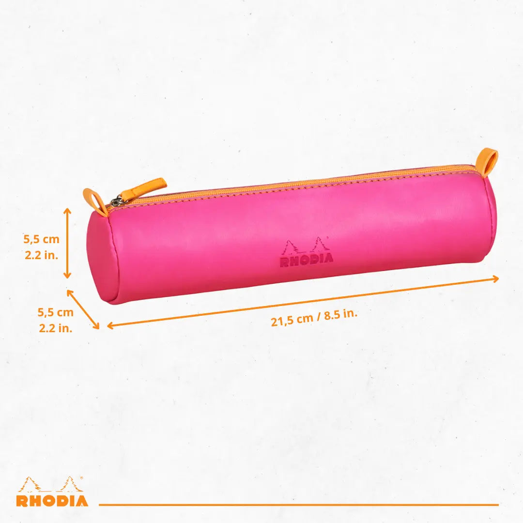 Trousse ronde - simili cuir italien -fuchsia  (21.5x 5cm) RHODIA