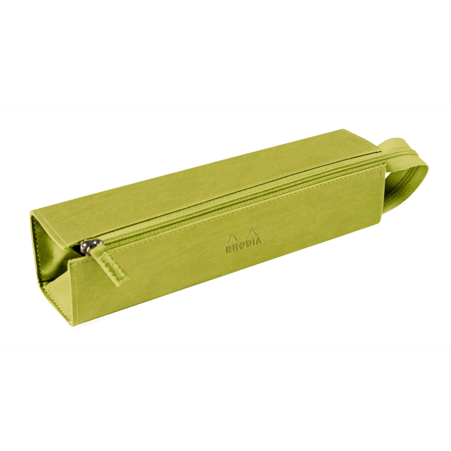 Trousse rigide à fermeture éclaire - simili cuir italien -vert anis  (23x5x5cm) RHODIA