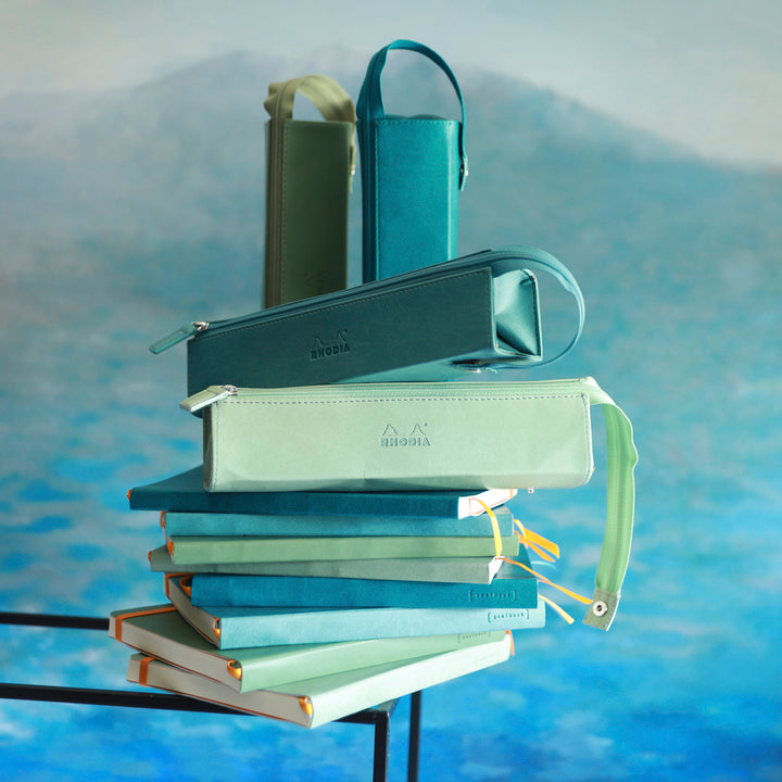 Rhodiarama Trousse Rigide à Fermeture Éclaire - Cuir Italien- Turquoise RHODIA