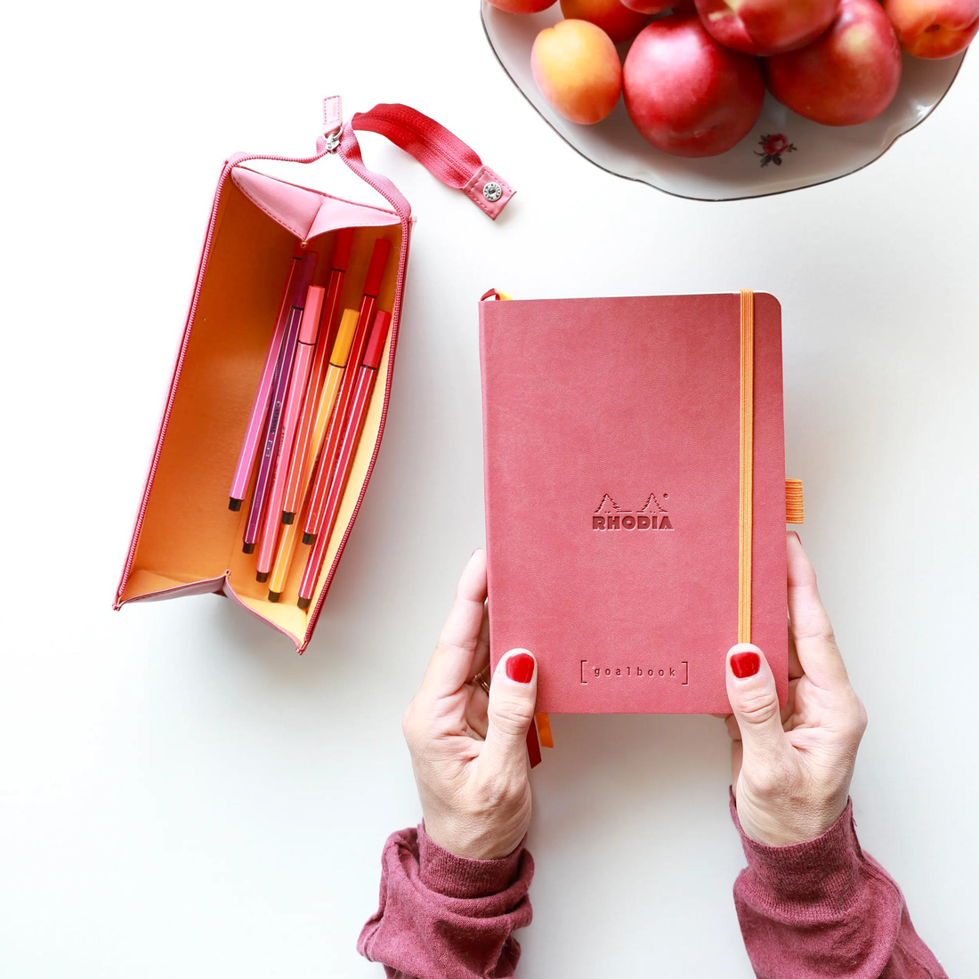 Trousse à crayons rigide simili cuir italien Rhodiarama orange - RHODIA