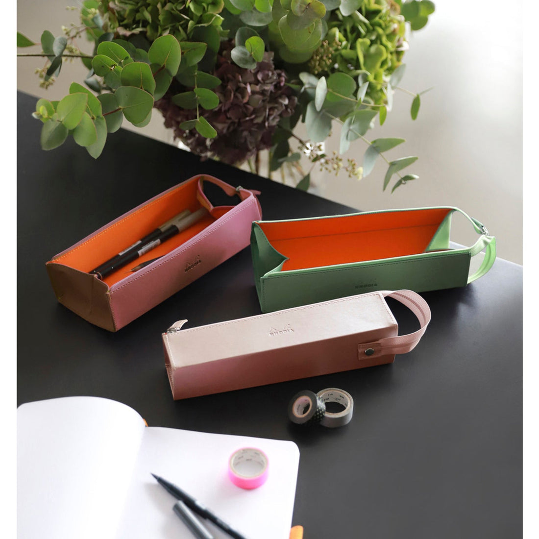 Rhodiarama Trousse Rigide à Fermeture Éclaire - Cuir Italien- Celadon RHODIA