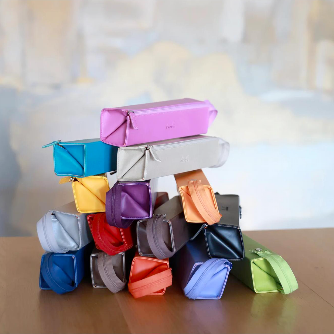 Trousse à crayons rigide à fermeture éclaire simili cuir italien Rhodiarama eau (23x5x5cm)