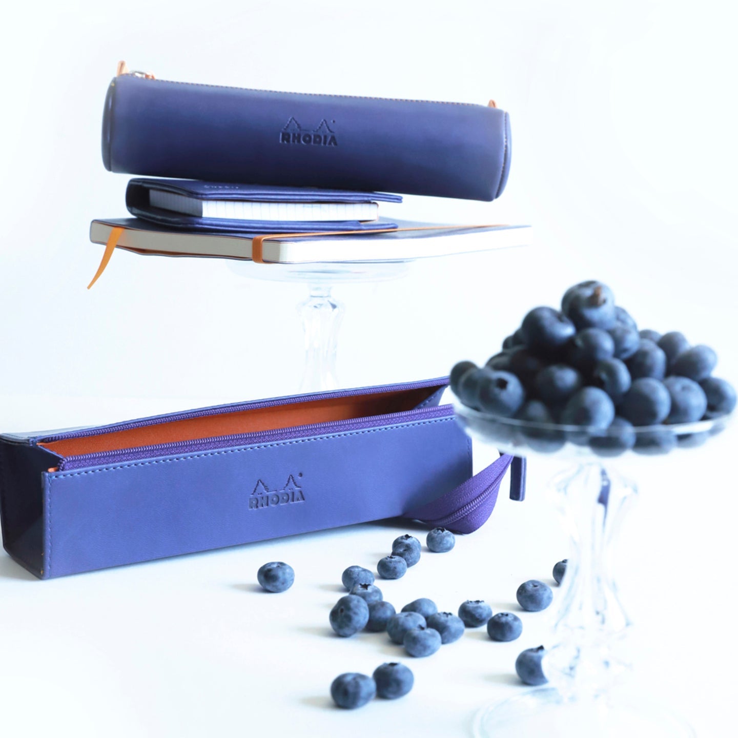 Trousse rigide à fermeture éclaire - simili cuir italien -bleu nuit (23x5x5cm) RHODIA