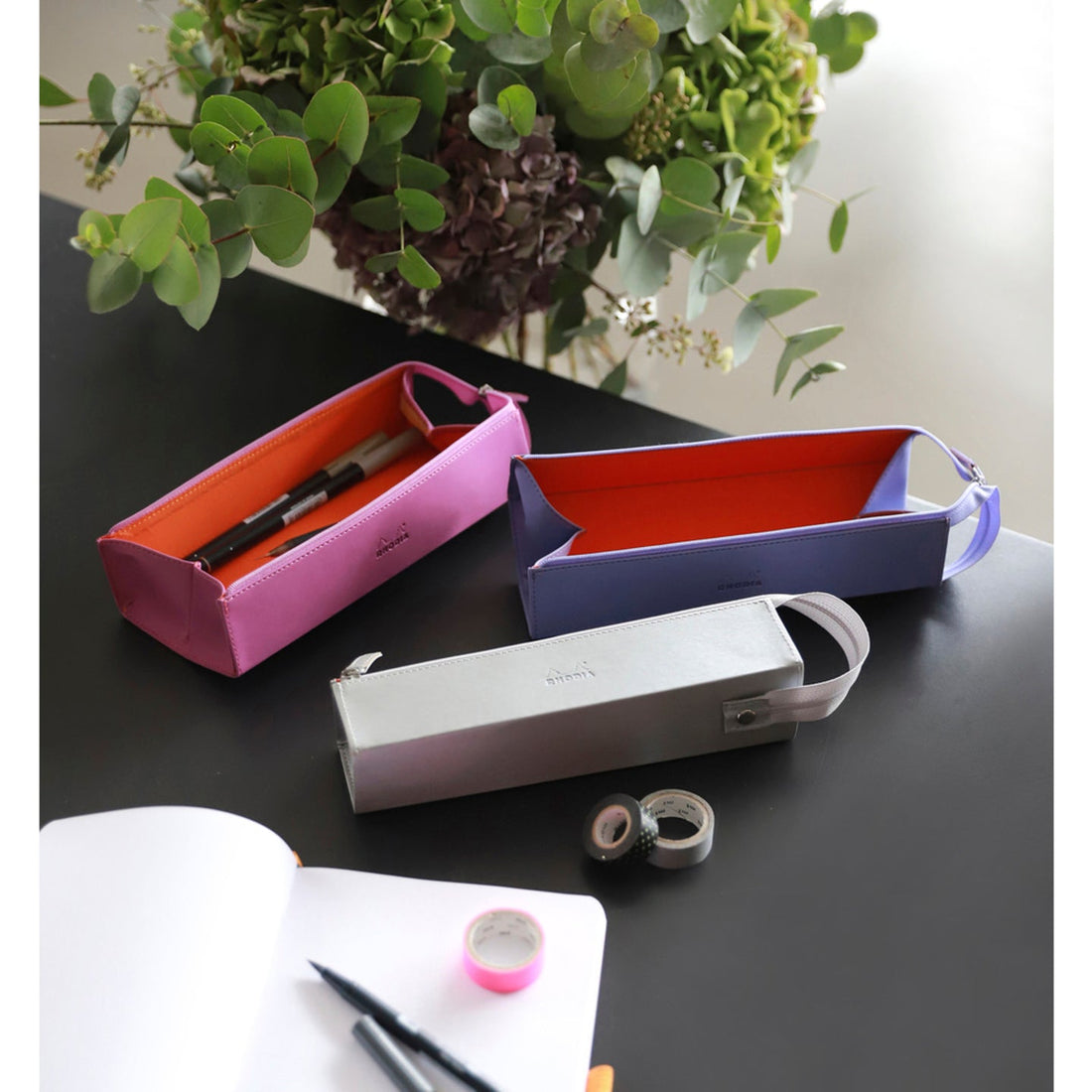 Rhodiarama Trousse Rigide à Fermeture Éclaire - Cuir Italien- Fuschia RHODIA