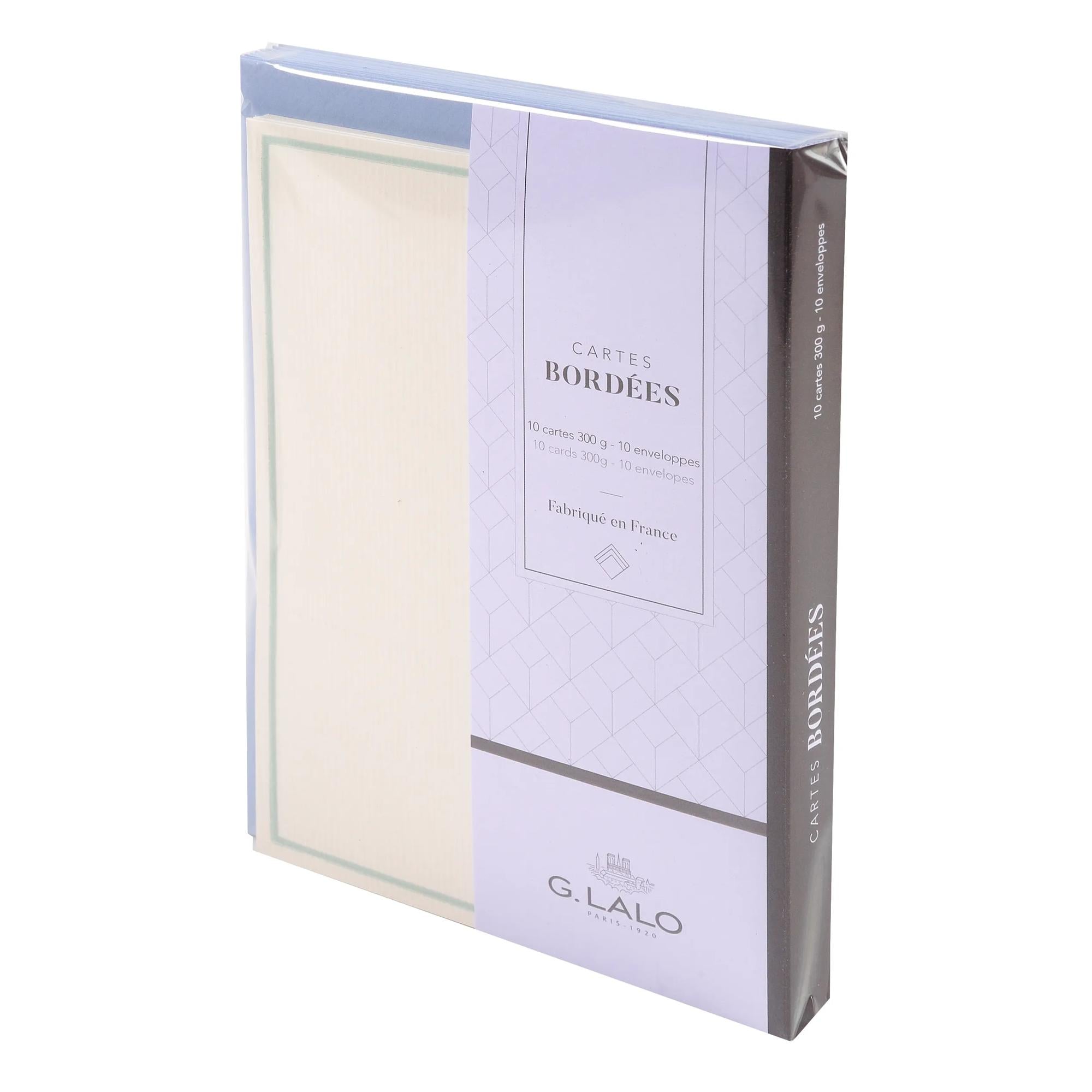 Ensemble de Cartes Bordées Lalo, 10 cartes et enveloppes C6, vergé bleu, 300 g, 107 x 152