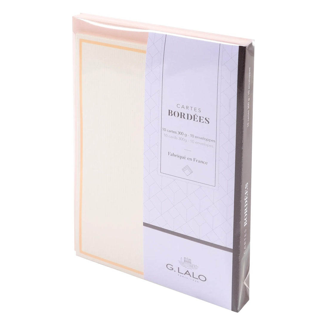 Ensemble de Cartes Bordées Lalo, 10 cartes et enveloppes C6, vergé rose, 300 g, 107 x 152