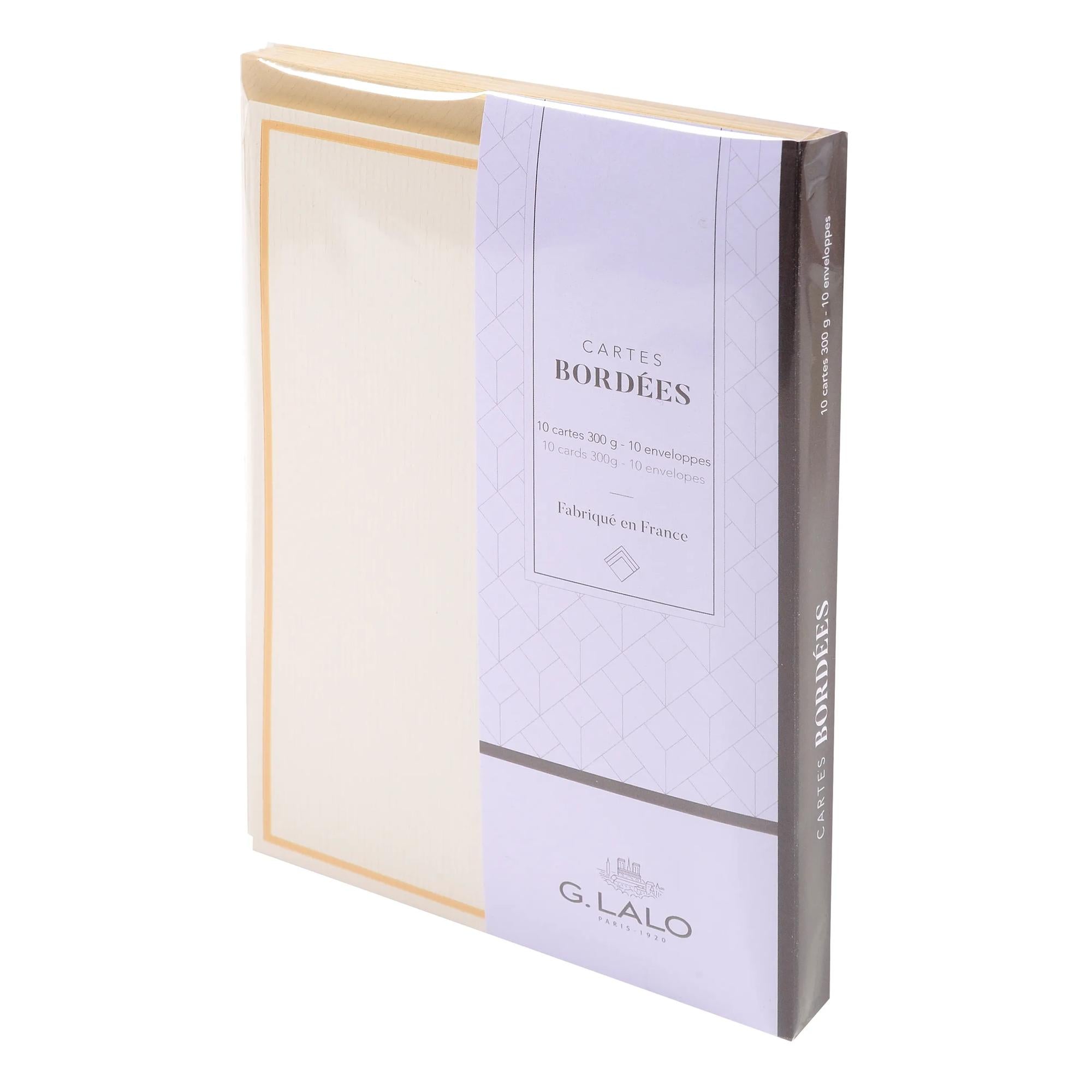 Ensemble de Cartes Bordées Lalo, 10 cartes et enveloppes C6, vergé sable, 300 g, C6, 107 x 152
