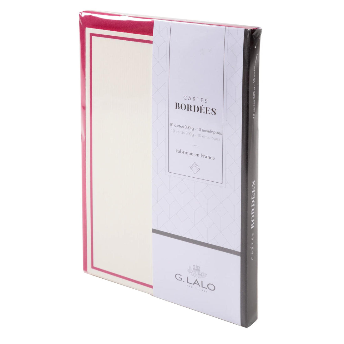 Ensemble de Cartes Bordées Lalo, 10 cartes et enveloppes C6, vergé framboise, 300 g, C6, 107 x 152
