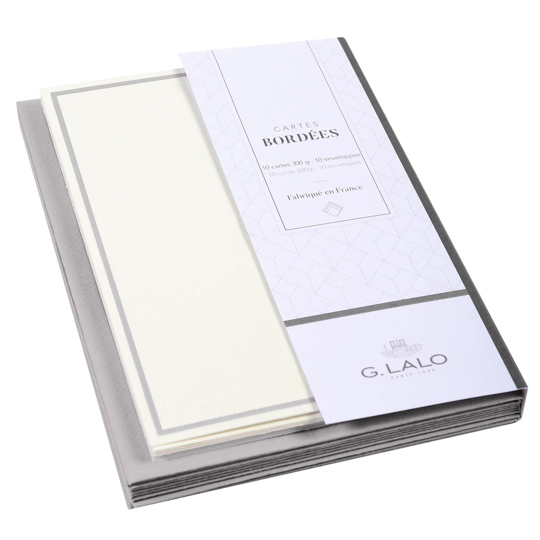 Ensemble de Cartes Bordées Lalo, 10 cartes et enveloppes C6, vergé gris souris, 300 g, C6, 107 x 15