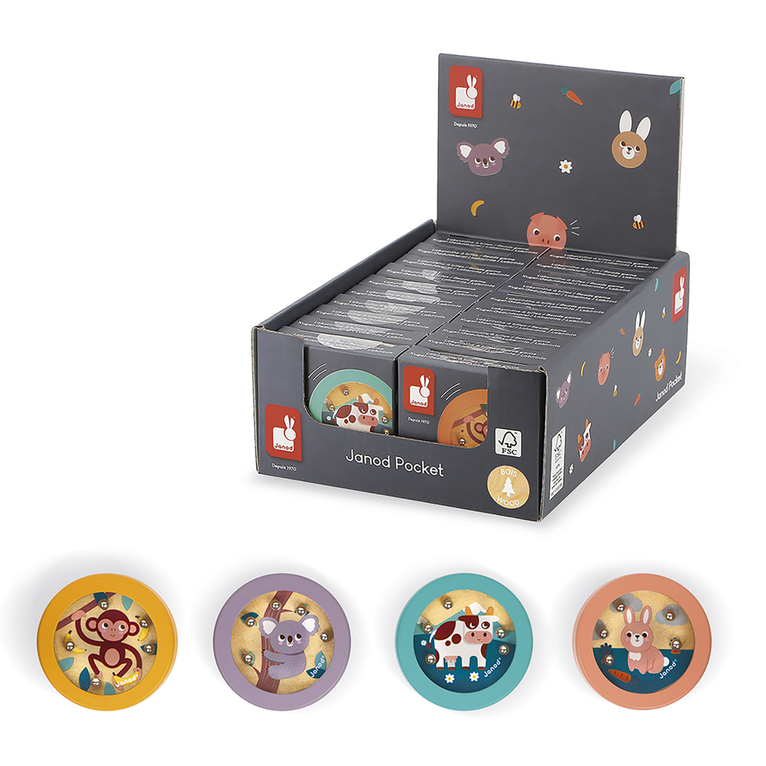JANOD POCKET - JEUX DE LABYRINTHE À BILLES (VENDU EN 20 UNITÉS - 4 MODÈLES ) JANOD