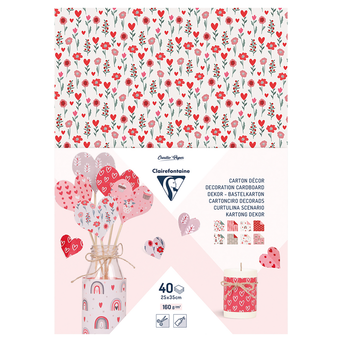 Carton Décor, paquet de 40 feuilles, 25x35cm, 160g, Amour CLAIREFONTAINE