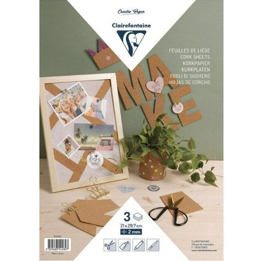 Papier Liège, sachet de 3 feuilles, A4 (21x29,7cm), 2mm d'épaisseur CLAIREFONTAINE