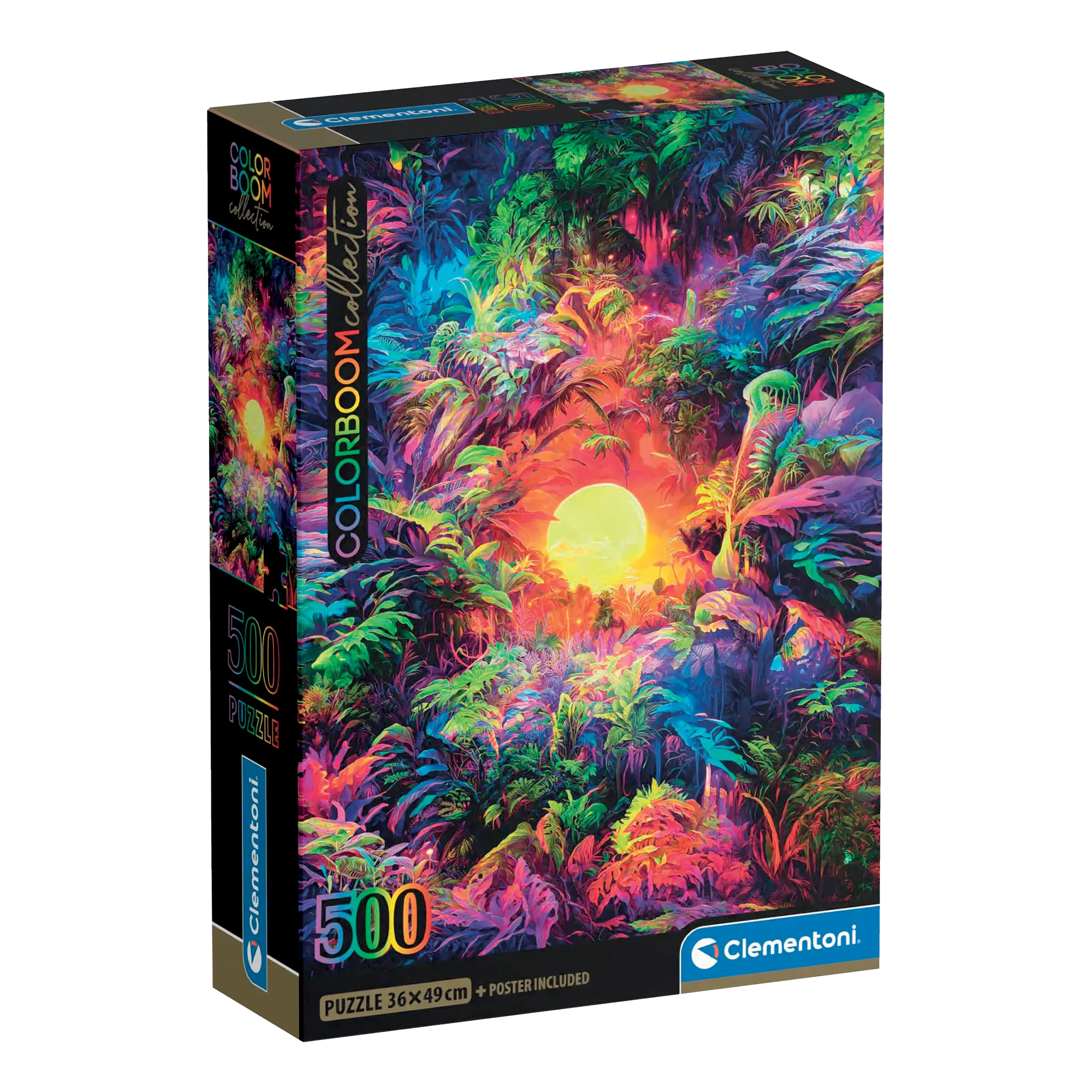 PZ500: COLORBOOM: LEVER DE SOLEIL PSYCHÉDÉLIQUE DANS LA JUNGLE CLEMENTONI PUZZLES