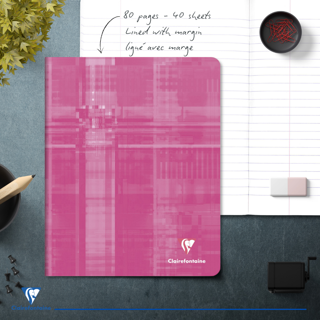 Carnet agrafé ligné+M -assortis- 80 pages (17x22cm) CLAIREFONTAINE