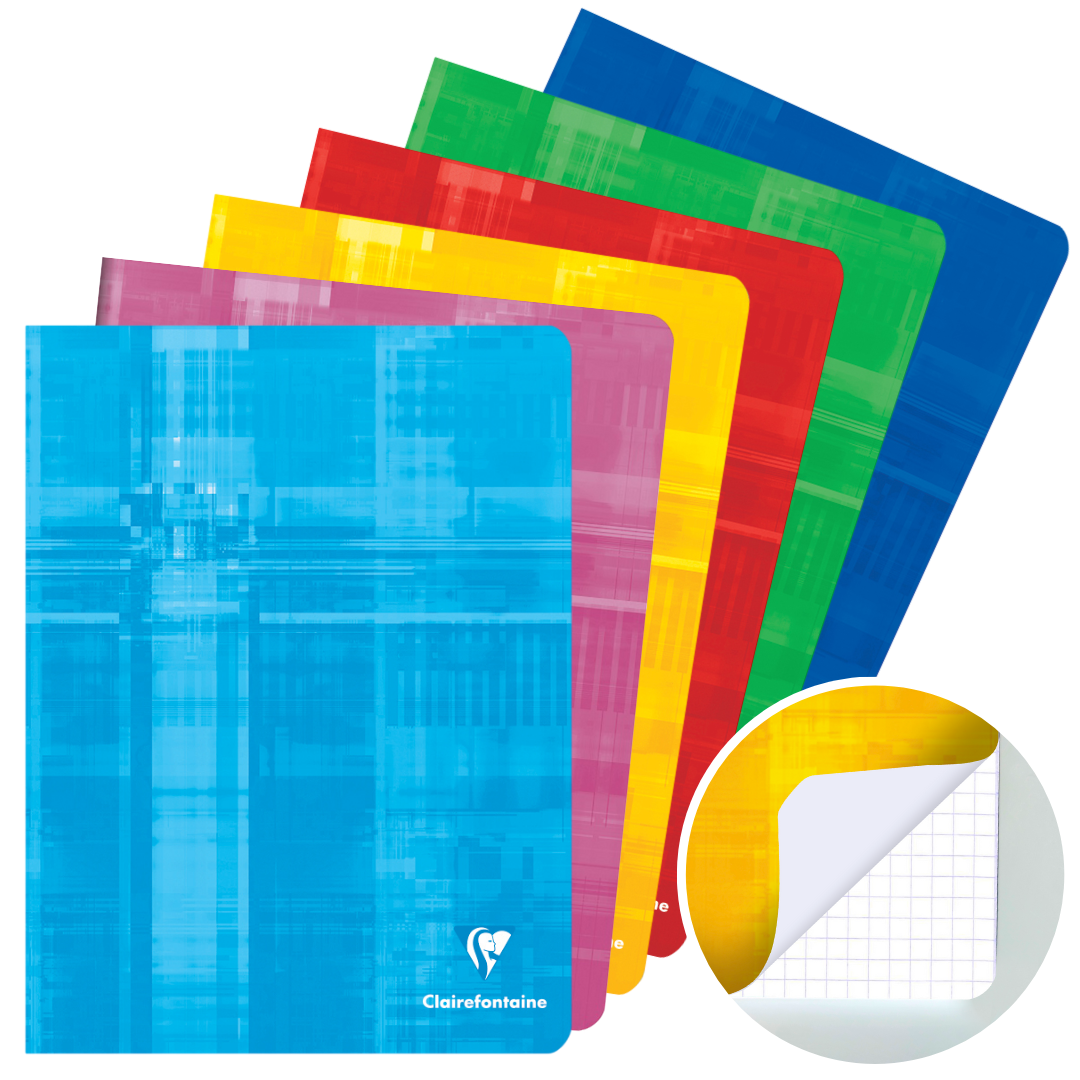 Cahier agrafé 5/5 -assortis- 96 pages (17x22cm) CLAIREFONTAINE