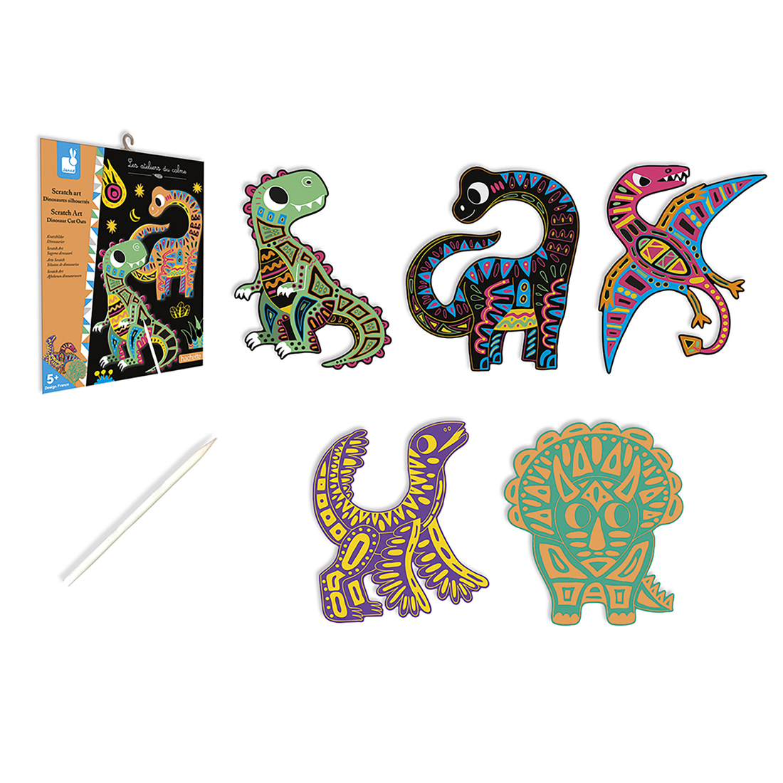 SCRATCH ART DINAUSORES SILHOUETTÉS - 5 CARTES JANOD