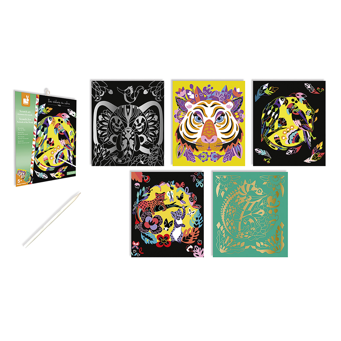 SCRATCH ART ANIMAUX DU MONDE - 5 CARTES JANOD