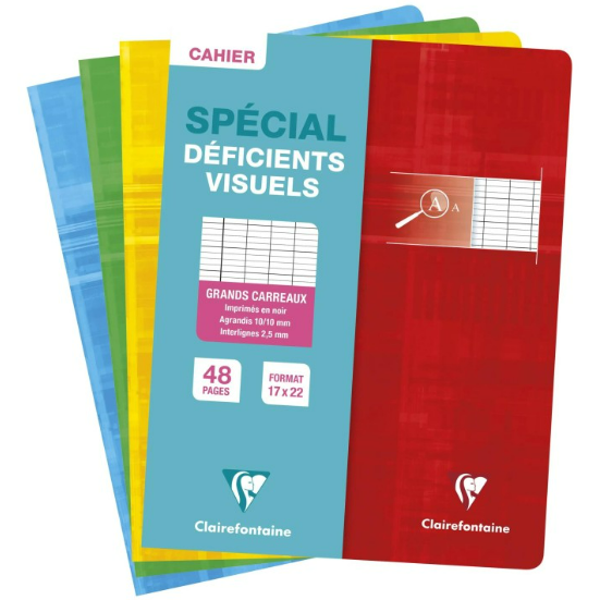 Cahier pour déficients visuels agrafé seyes 2.5mm -assortis- 48 pages (17x22cm) CLAIREFONTAINE
