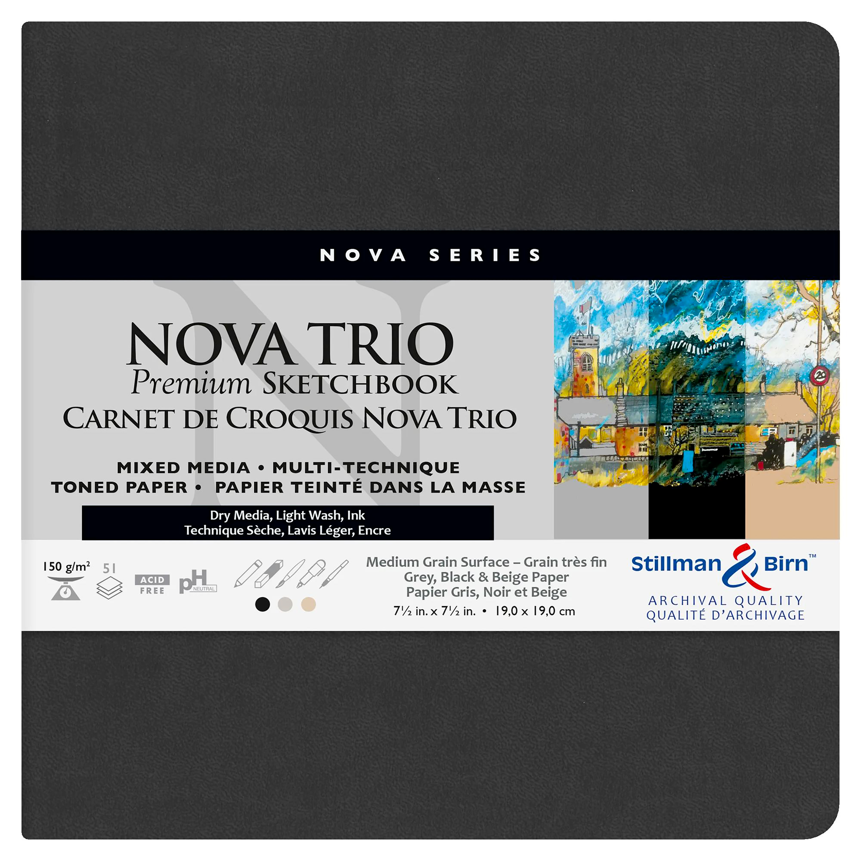 Softcover notebooks NovaTrio:Square 46 Sheets 150g Assortment (Black/Beige/Grey) (7.5 x 7.5in)