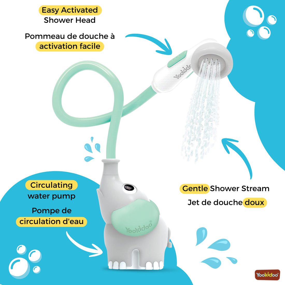 DOUCHE ÉLÉPHANT POUR BÉBÉ - TURQUOISE