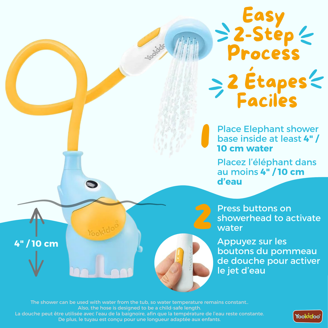DOUCHE ÉLÉPHANT POUR BÉBÉ - BLEU & ORANGE