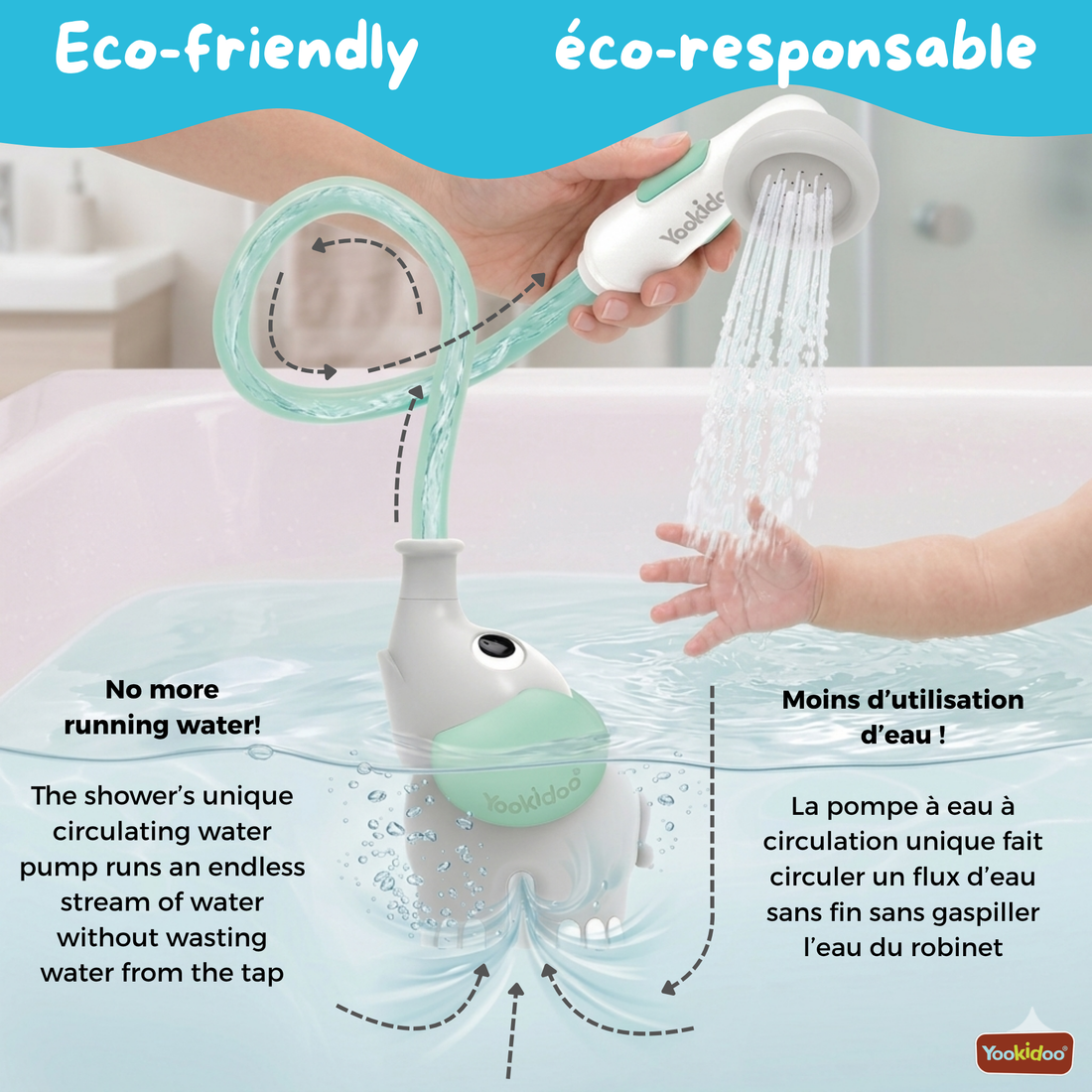 DOUCHE ÉLÉPHANT POUR BÉBÉ - BLEU & ORANGE
