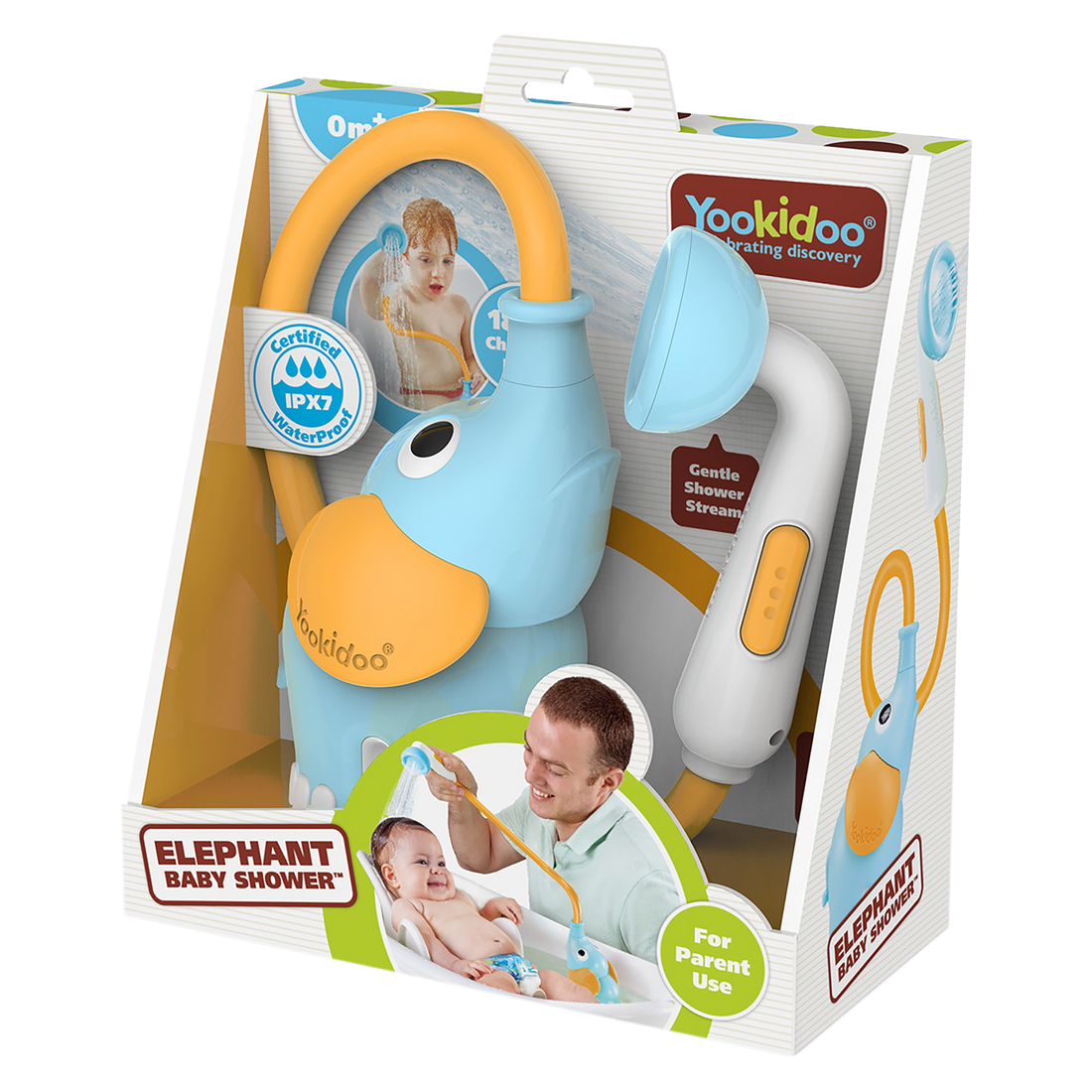 DOUCHE ÉLÉPHANT POUR BÉBÉ - BLEU & ORANGE YOOKIDOO