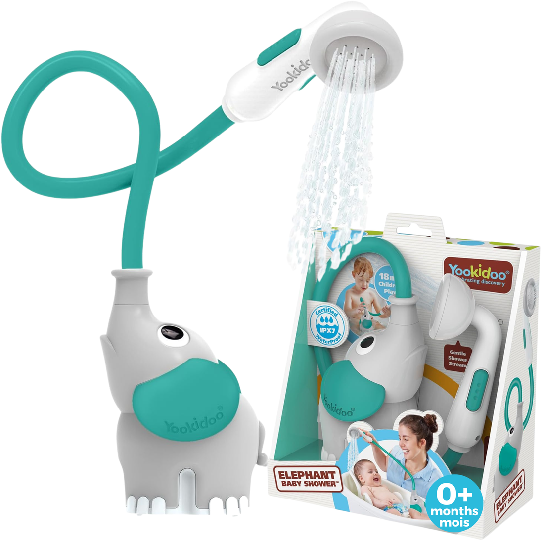 DOUCHE ÉLÉPHANT POUR BÉBÉ - GRIS & VERT FORÊT
