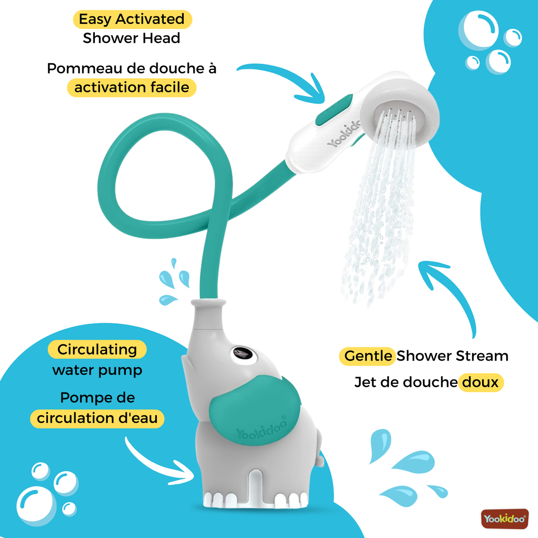 DOUCHE ÉLÉPHANT POUR BÉBÉ - GRIS & VERT FORÊT