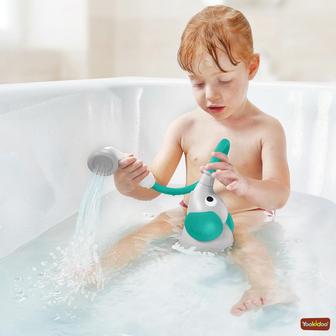 DOUCHE ÉLÉPHANT POUR BÉBÉ - GRIS & VERT FORÊT