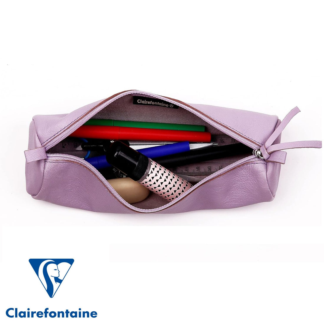 Round Pencil Case Dyed Leather Lilac (2.1x8.6in)