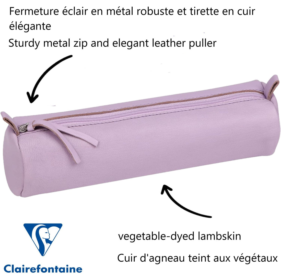 Round Pencil Case Dyed Leather Lilac (2.1x8.6in)