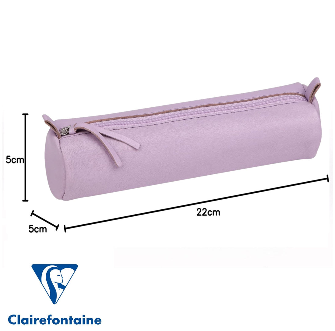 Round Pencil Case Dyed Leather Lilac (2.1x8.6in)