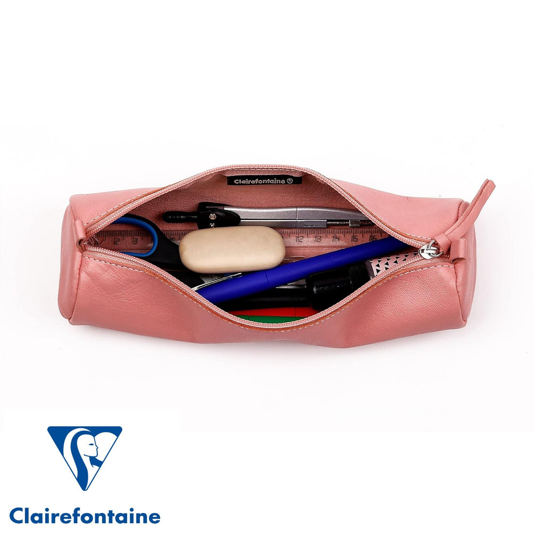 Round Pencil Case Dyed Leather Coral (2.1x8.6in)