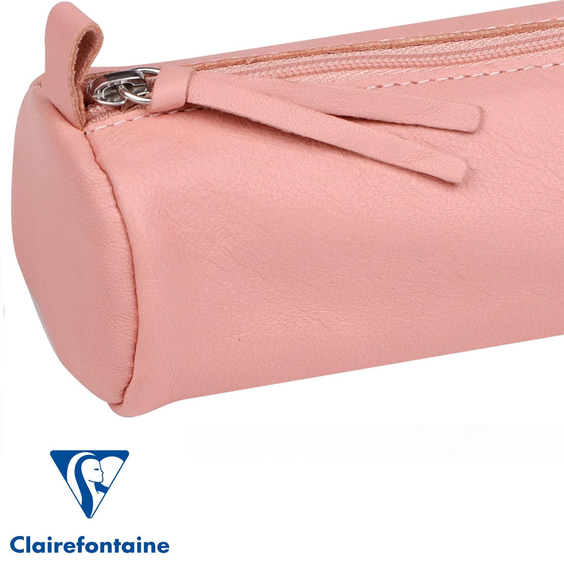 Round Pencil Case Dyed Leather Coral (2.1x8.6in)