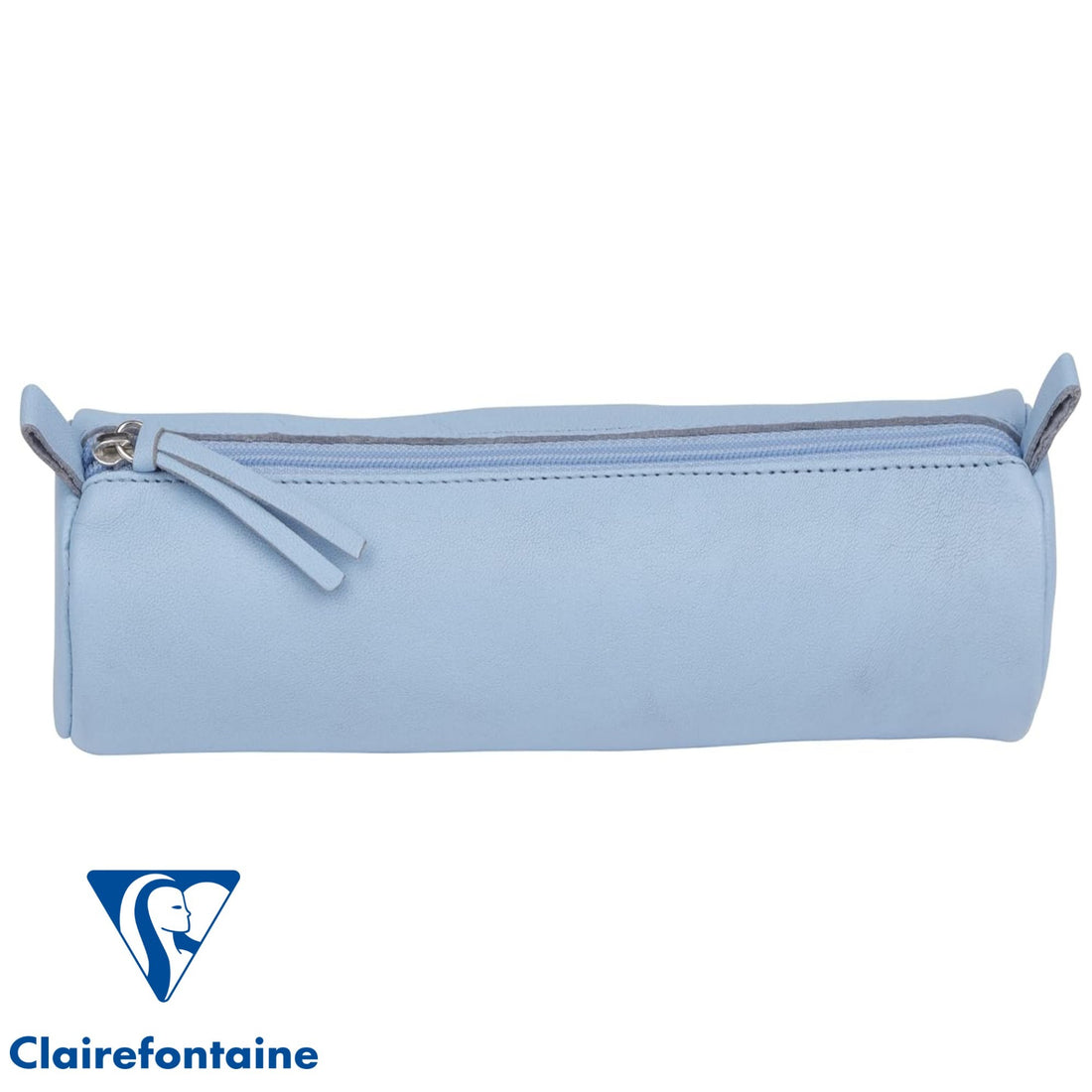 Round Pencil Case Dyed Leather Sky Blue (2.1x8.6in)